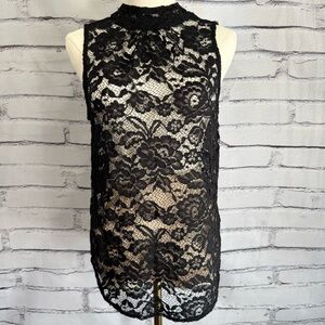 Who What Wear Black Lace Mock Neck Whimsigoth Sleeveless Blouse Size Small